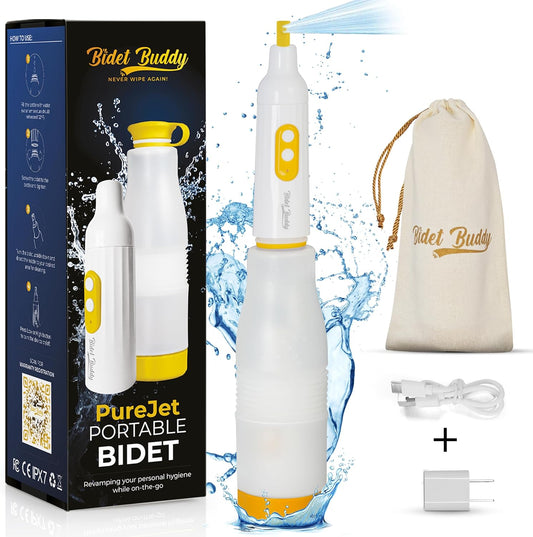 ® Purejet Portable Bidet for Travel | 400Ml/Min Flow | 500Mah Battery | 550ML Bottle | IPX7 Waterproof | USB-C Charging | Compact & High-Powered with Strong Pressure (White)